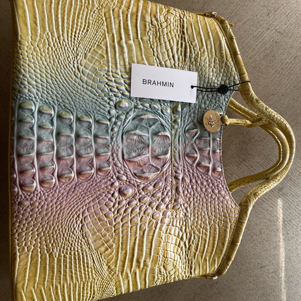 Brand new Brahmin Yellow and Green Tote with Textured Design